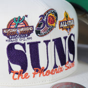 suns vintage  logos on the Phoenix Suns Hardwood Classics Reframe Retro Green bottom | Off-White Snapback Hat