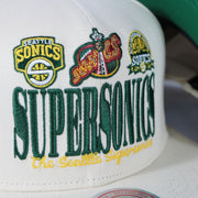 supersonics vintage logos on the Seattle Supersonics Hardwood Classics Reframe Retro Green bottom | Off-White Snapback Hat