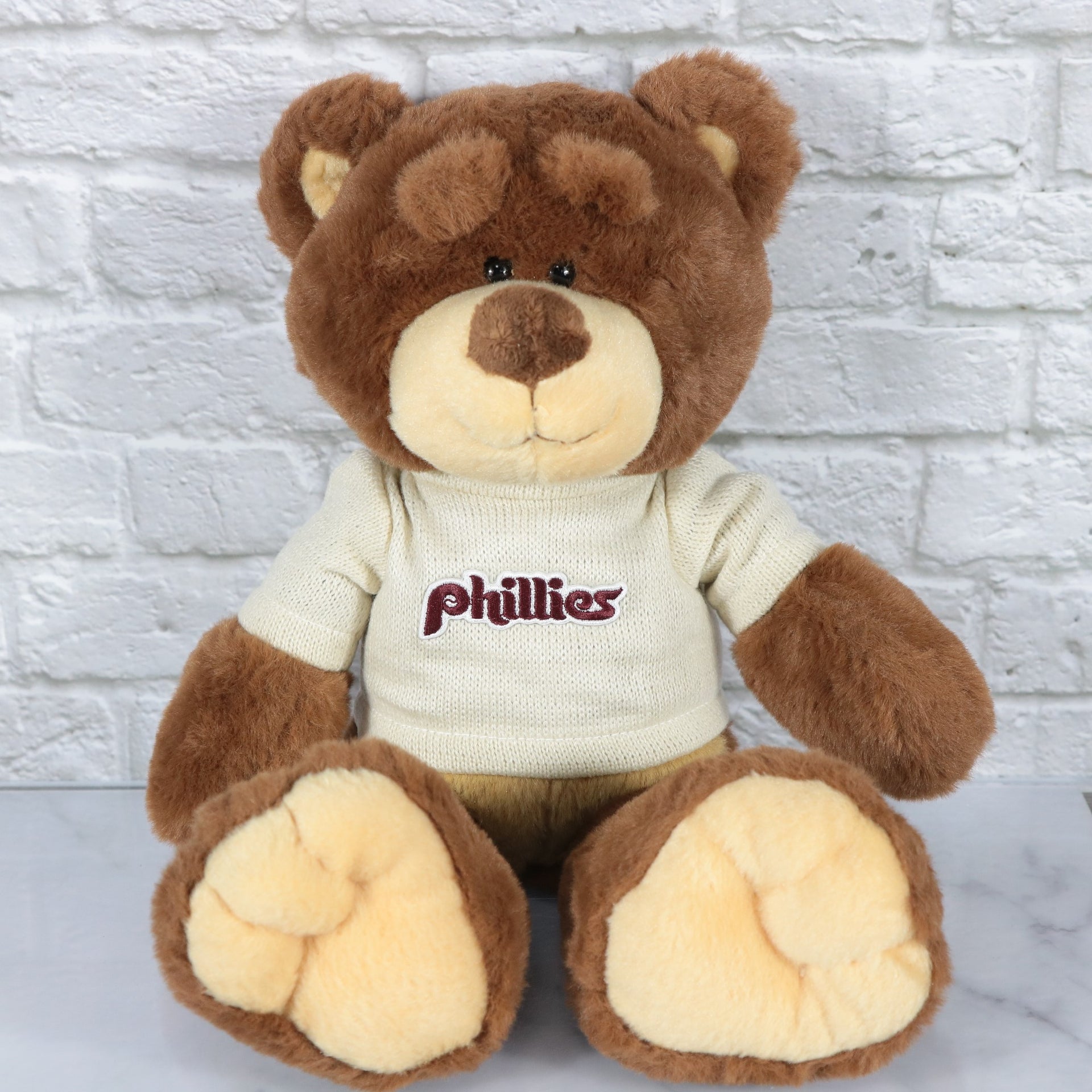 Philadelphia Phillies Fuzzy Wuzzy "Phillies" Cooperstown wordmark Cream Sweater | Dark Brown Teddy Bear