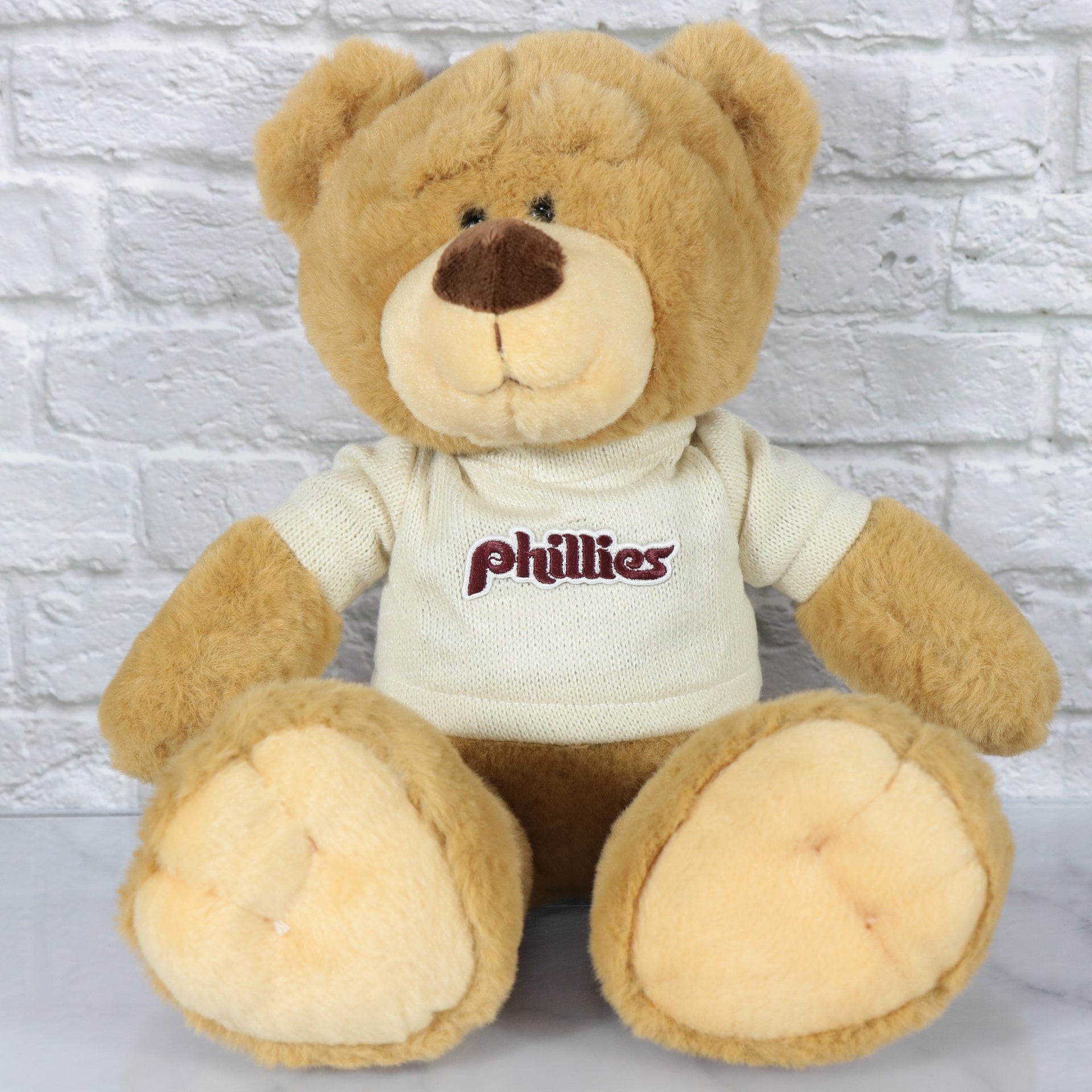 Philadelphia Phillies Fuzzy Wuzzy "Phillies" Cooperstown wordmark Cream Sweater | Light Brown Teddy Bear