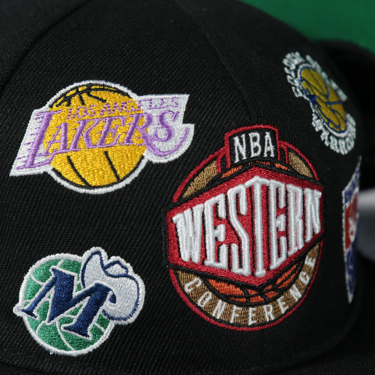 west conference teams all over patch on the NBA West All Over Conference Hardwood Classics Deadstock Green bottom | Black Snapback Hat