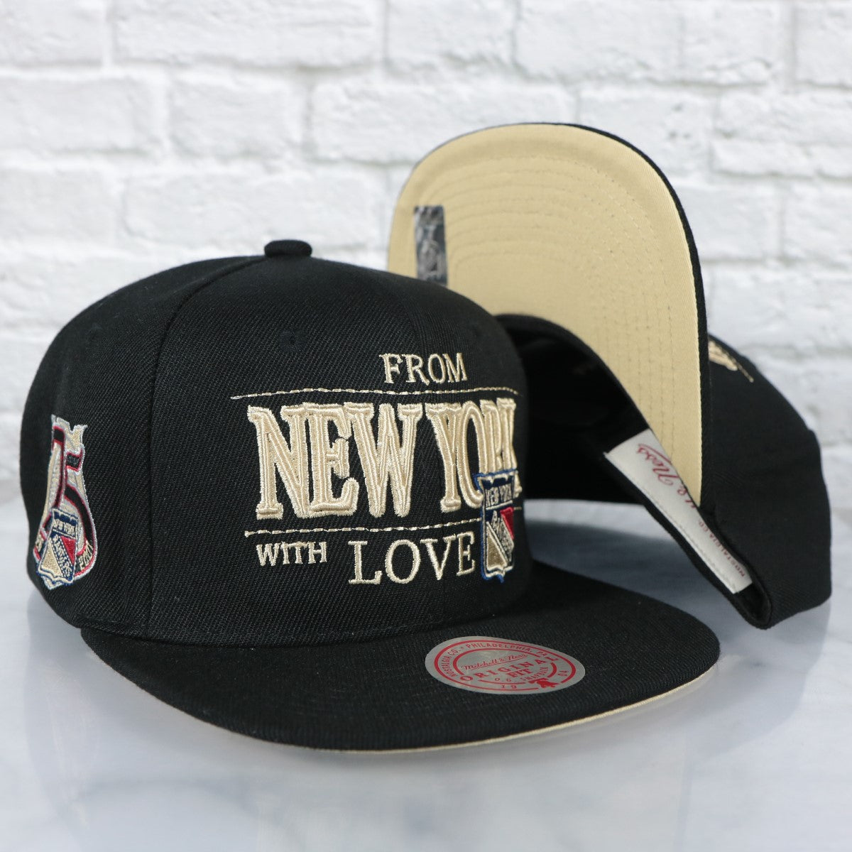 New York Rangers With Love 75th Anniversary Side Patch Cream Bottom | Black Snapback Hat