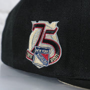 75th anniversary side patch on the New York Rangers With Love 75th Anniversary Side Patch Cream Bottom | Black Snapback Hat