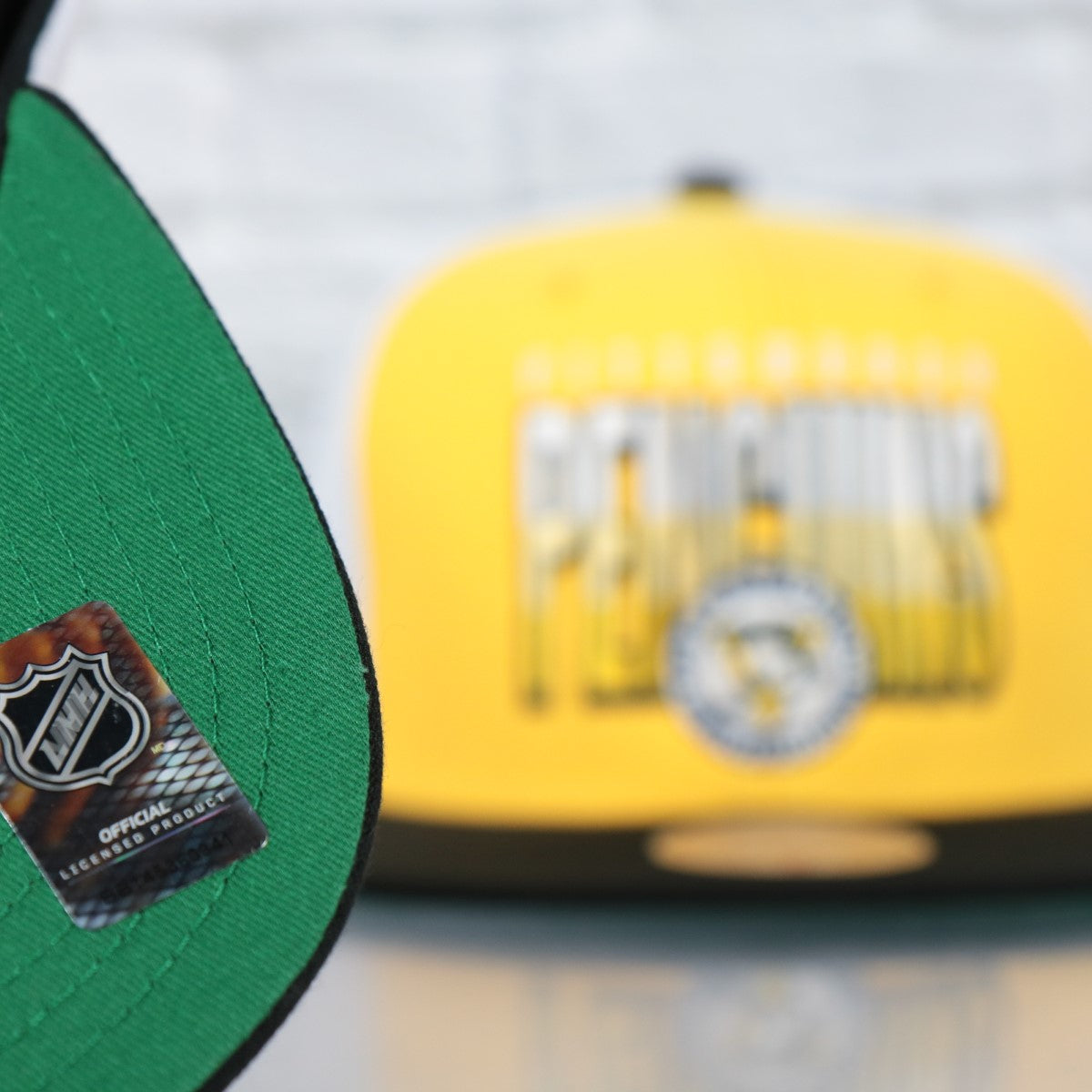 green bottom on the Pittsburgh Penguins NHL Billboard 2 Green bottom Tri-Tone | Yellow/White/Black Snapback Hat
