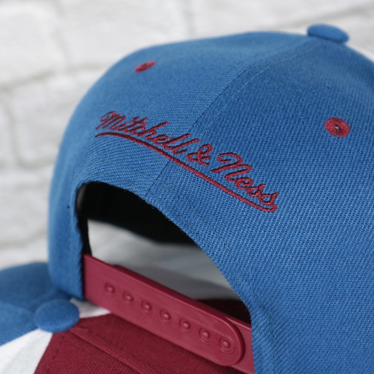 mitchell and ness logo on the Colorado Avalanche NHL Billboard 2 Green bottom Tri-Tone | Red/White/Royal Snapback Hat