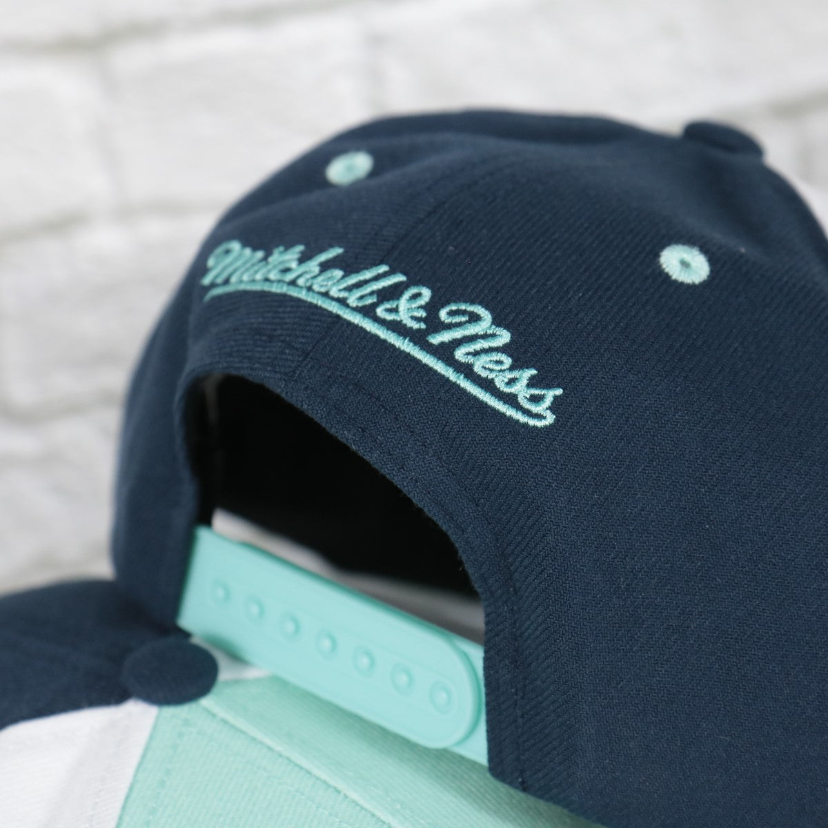 mitchell and ness logo on the Seattle Kraken  NHL Billboard 2 Green bottom Tri-Tone | Teal/Blue/Black Snapback Hat