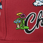 psychedelic patch on the Chicago Bulls Throwback Wordmark Hardwood Classics  All Over Energy Psychedelic patch | Red Snapback hat