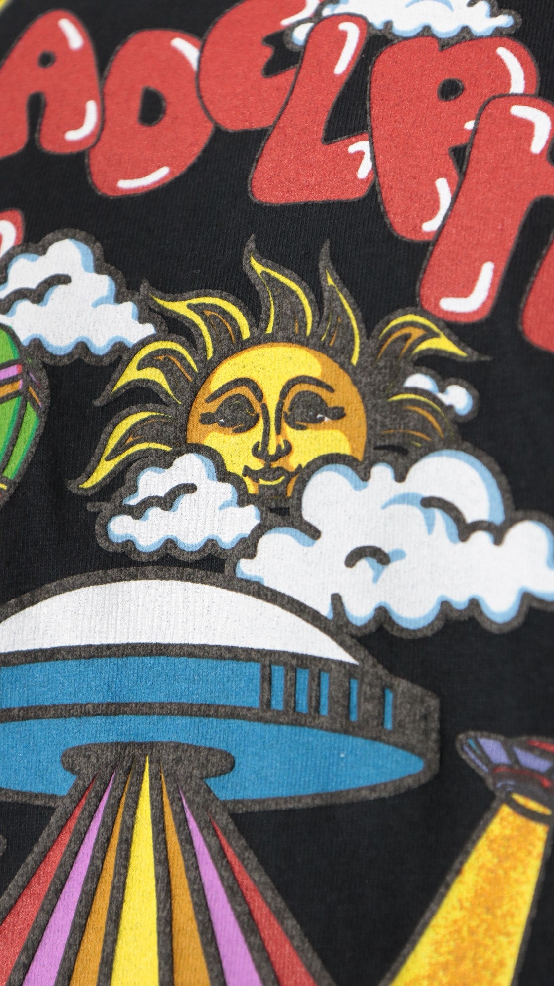 psychedelic graphic on the Philadelphia 76ers Hardwood Classics Energy Psychedelic Graphics | Black T-shirt