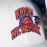 knicks logo on the New York Knicks NBA Hardwood Classics All in Pro Navy Blue Bottom | White Snapback Hat