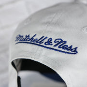 mitchell and ness logo on the New York Knicks NBA Hardwood Classics All in Pro Navy Blue Bottom | White Snapback Hat