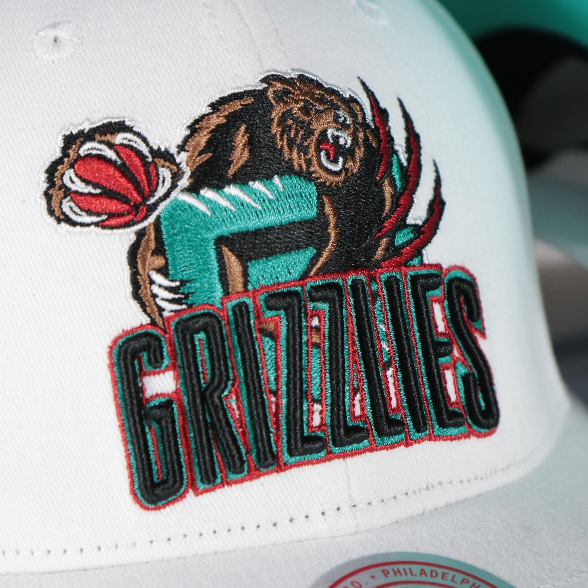 grizzlies logo on the Memphis Grizzlies NBA Hardwood Classics All in Pro Teal Bottom | White Snapback Hat