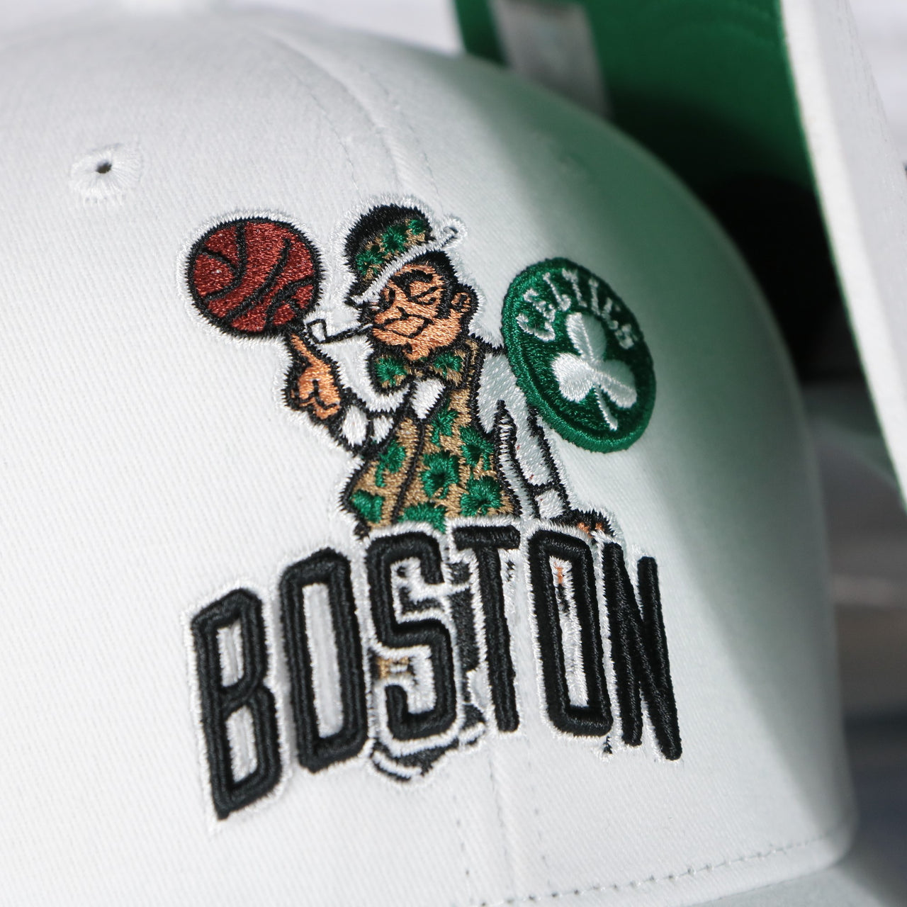celtics logo on the Boston Celtics NBA Hardwood Classics All in Pro Green Bottom | White Snapback Hat