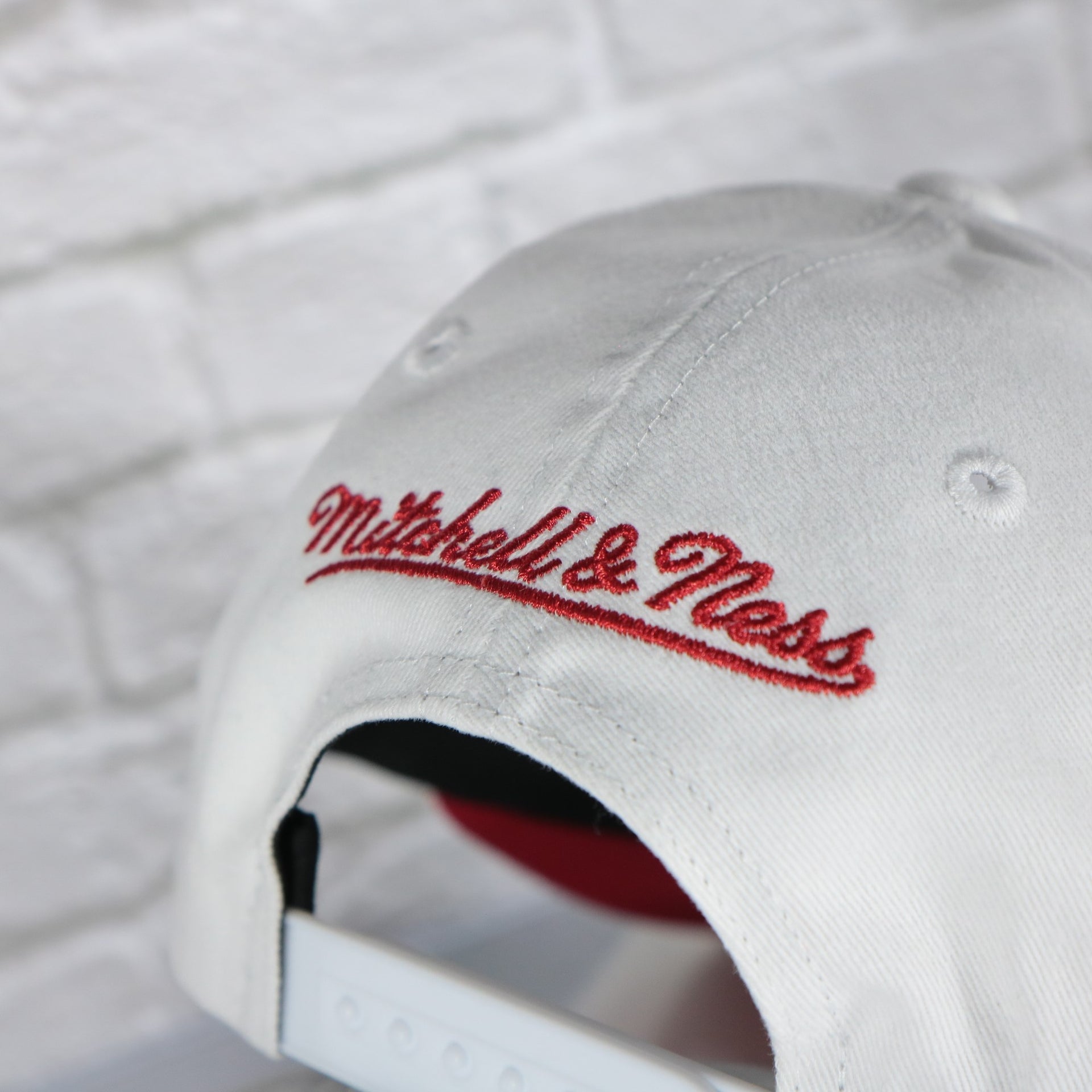 mitchell and ness logo on the Ohio State Buckeyes NCAA All in Pro Red Bottom | White Snapback Hat