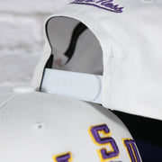 white adjustable snap on the Louisiana State University Tigers NCAA All in Pro Purple Bottom | White Snapback Hat