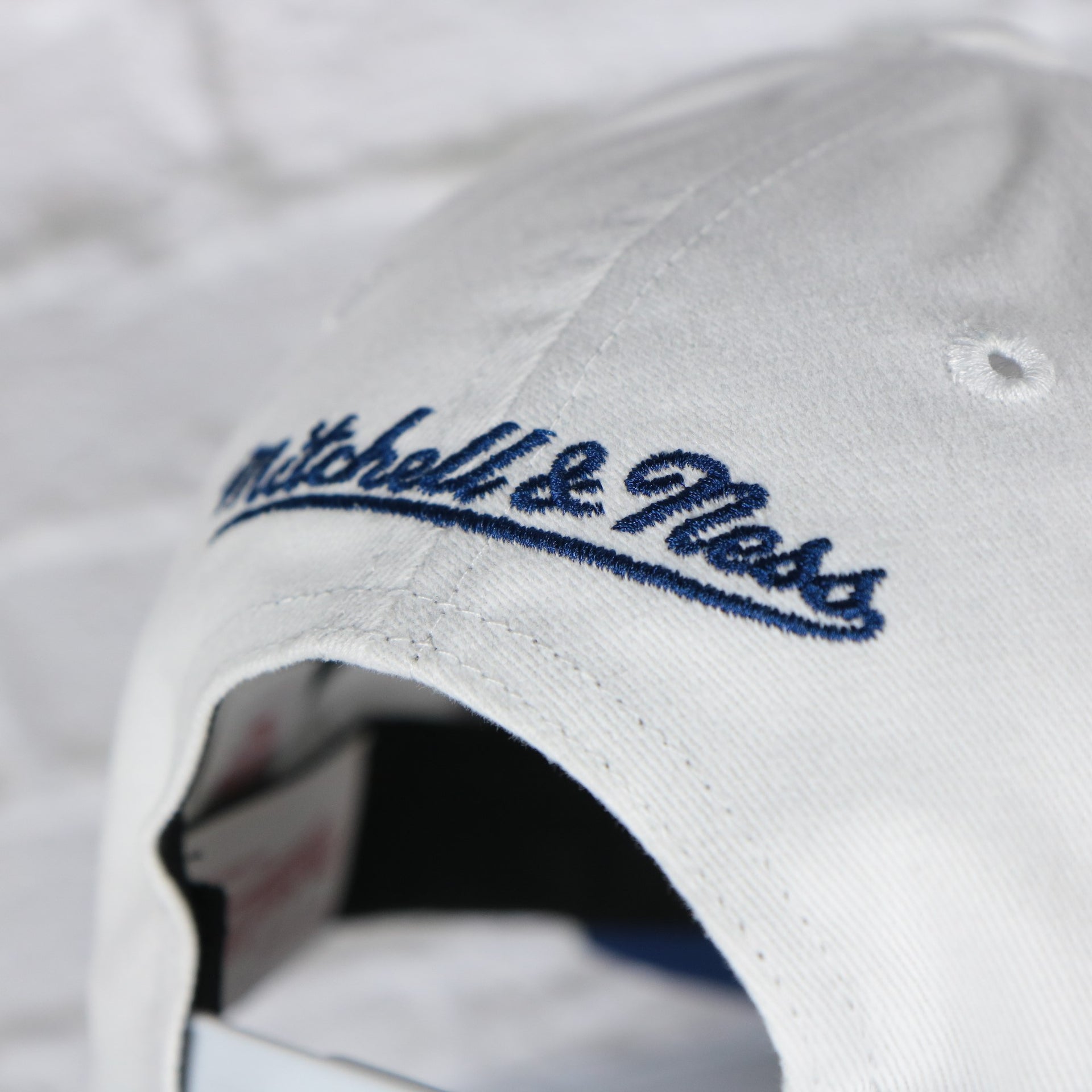 mitchell and ness logo on the Tampa Bay Lightning NHL All in Pro Blue Bottom | White Snapback Hat