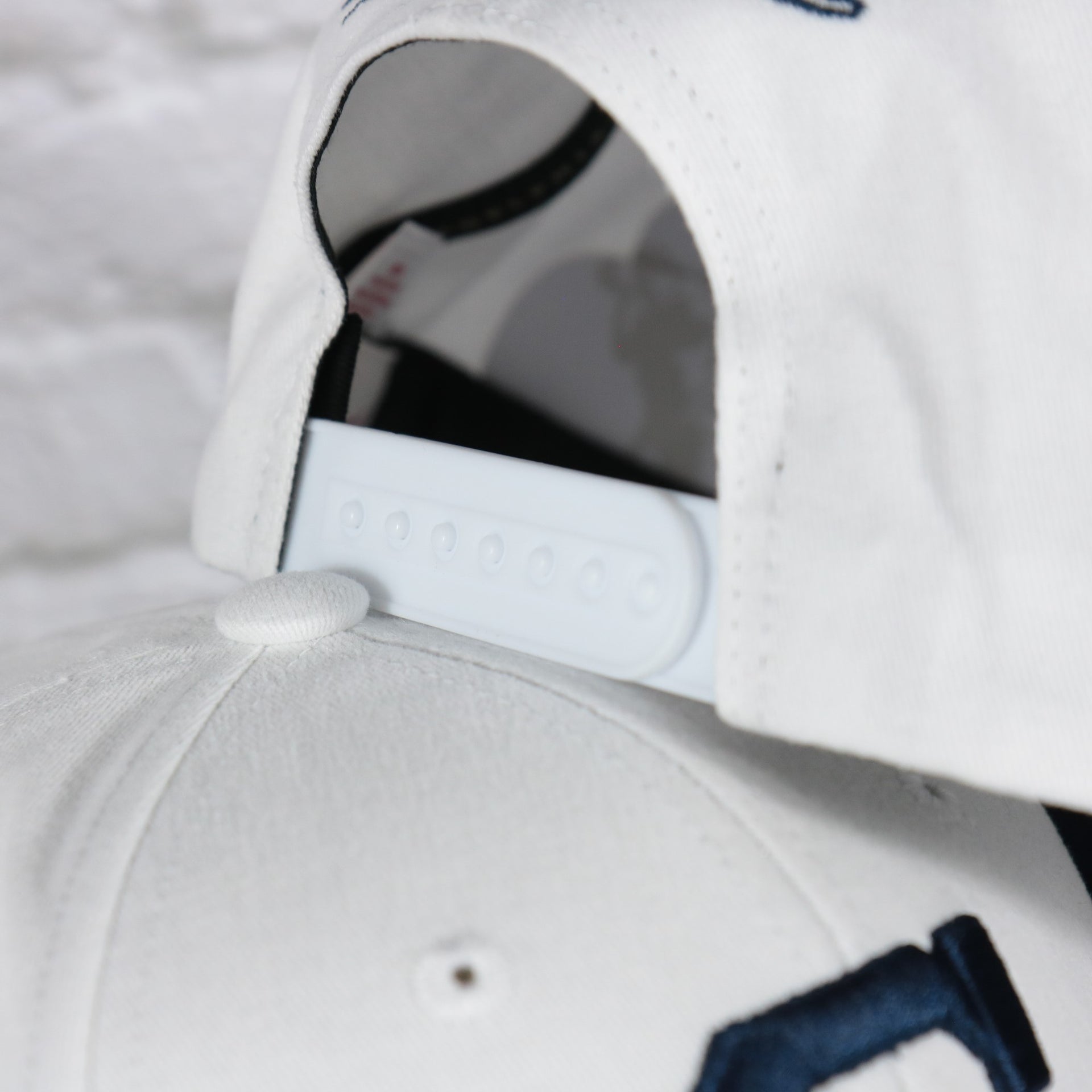 white adjustable snap on the Georgetown Hoyas NCAA All in Pro Navy Bottom | White Snapback Hat