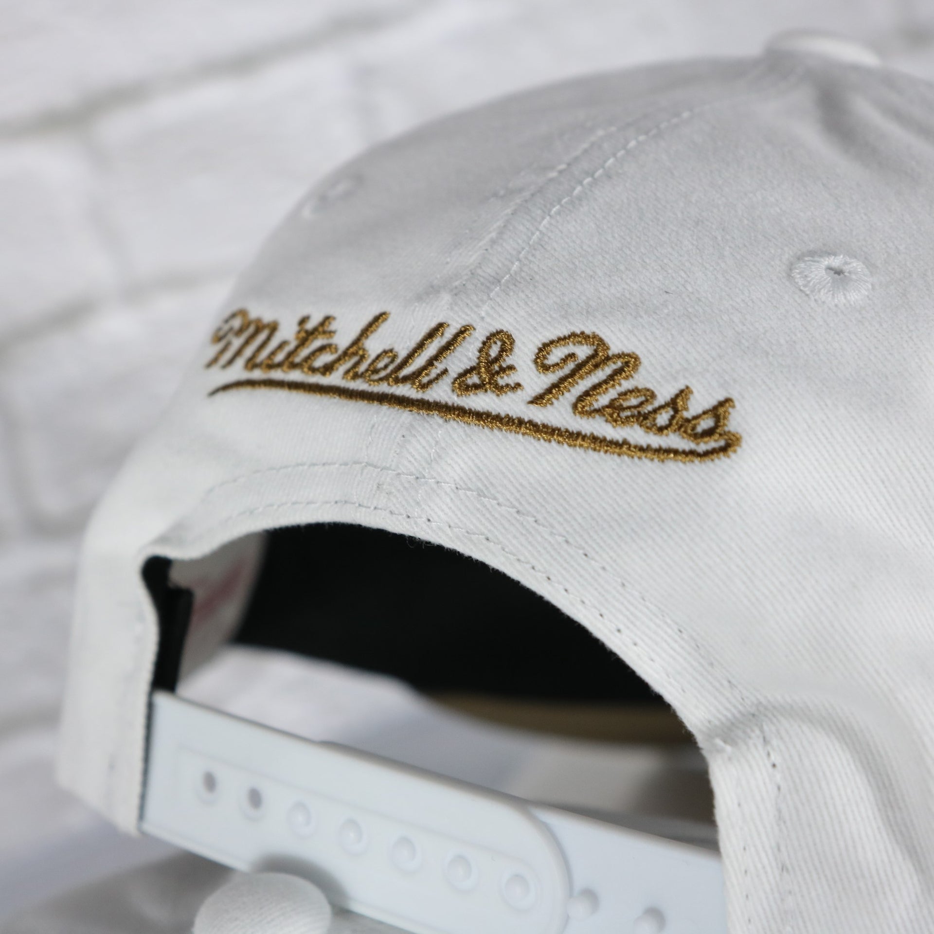 mitchell and ness logo on the Vegas Golden Knights NHL All in Pro Tan Bottom | White Snapback Hat