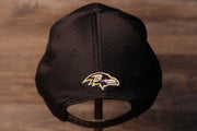 Ravens 2020 Training Camp Snapback Hat | Baltimore 2020 On-Field Black Training Camp Snap Cap the backside has the ravens logo right above the adjustable snap