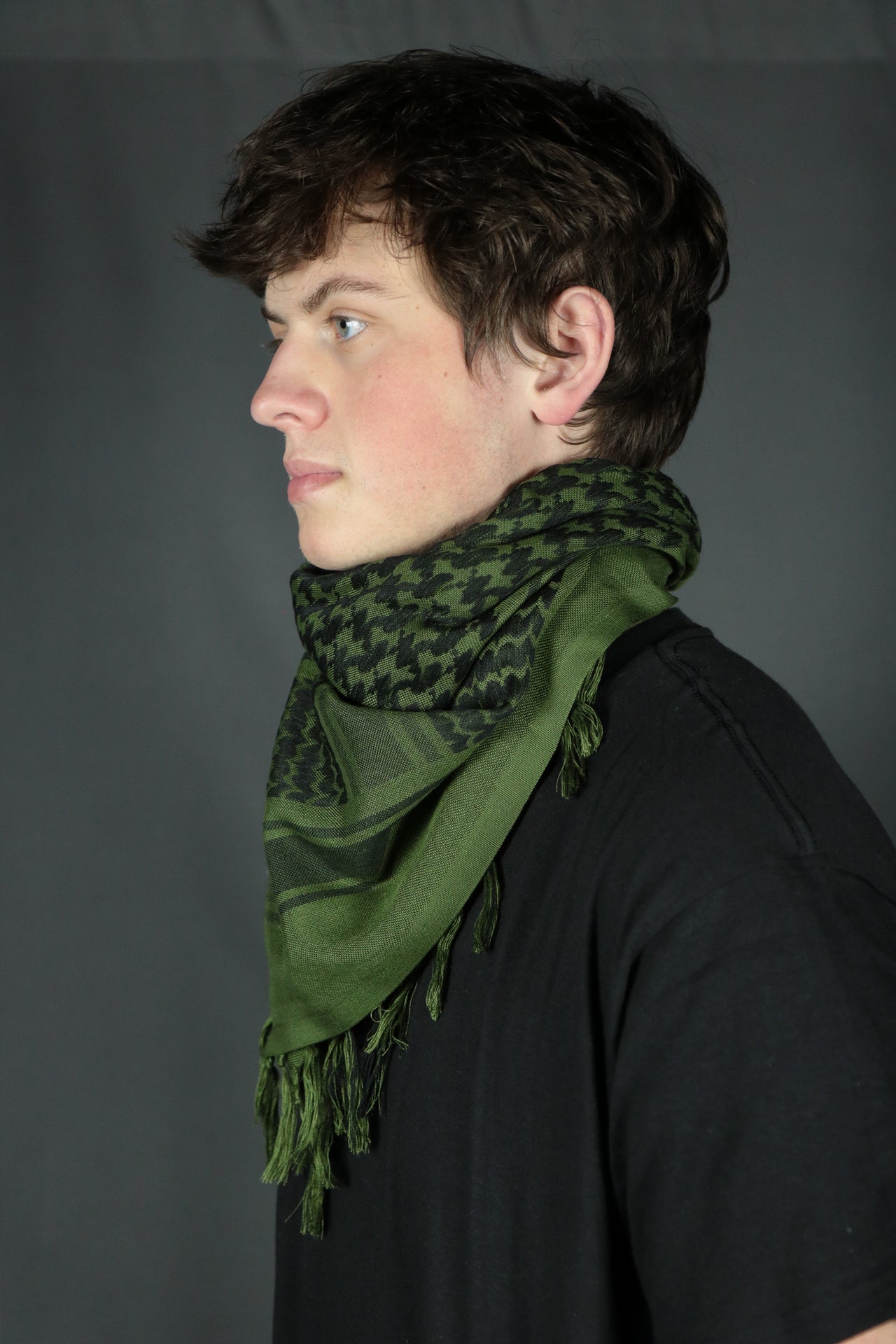 Arabic Sheik Print Shemagh Scarf | Black and Olive Face Scarf