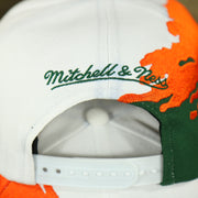back of the University of Miami Vintage Retro NCAA Paintbrush Mitchell and Ness Snapback Hat | Orange/Green/White