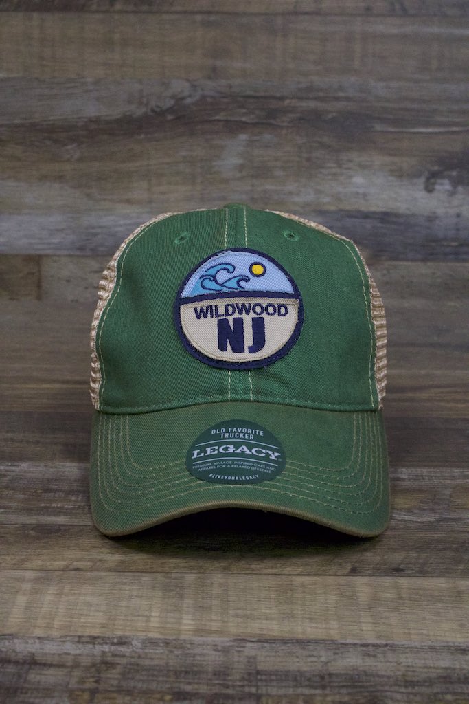 Wildwood hat | Wildwood NJ Kelly Green Split Circle Applique Trucker Hat