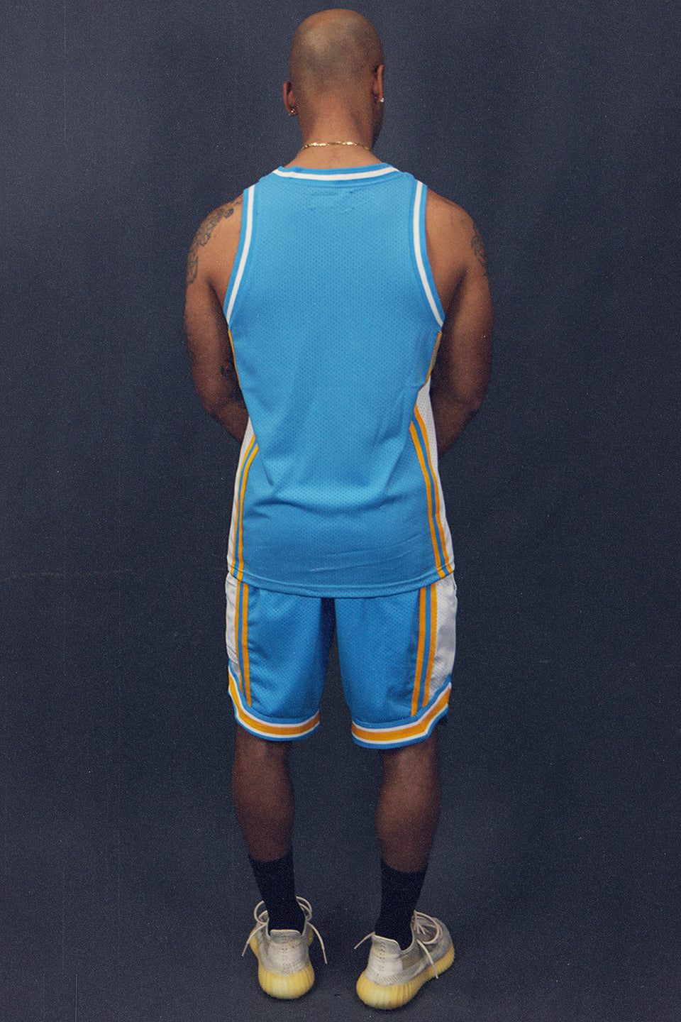 Back of the Men's Sleeveless Basketball Shirt Muscle Workout Sky Blue Denver Mesh Tank Top