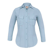 the TexTrop2 Long Sleeve Women's Uniform Shirt | French Blue Moisture Wicking Police Duty Shirt for Women has patch pockets and a pointed collar