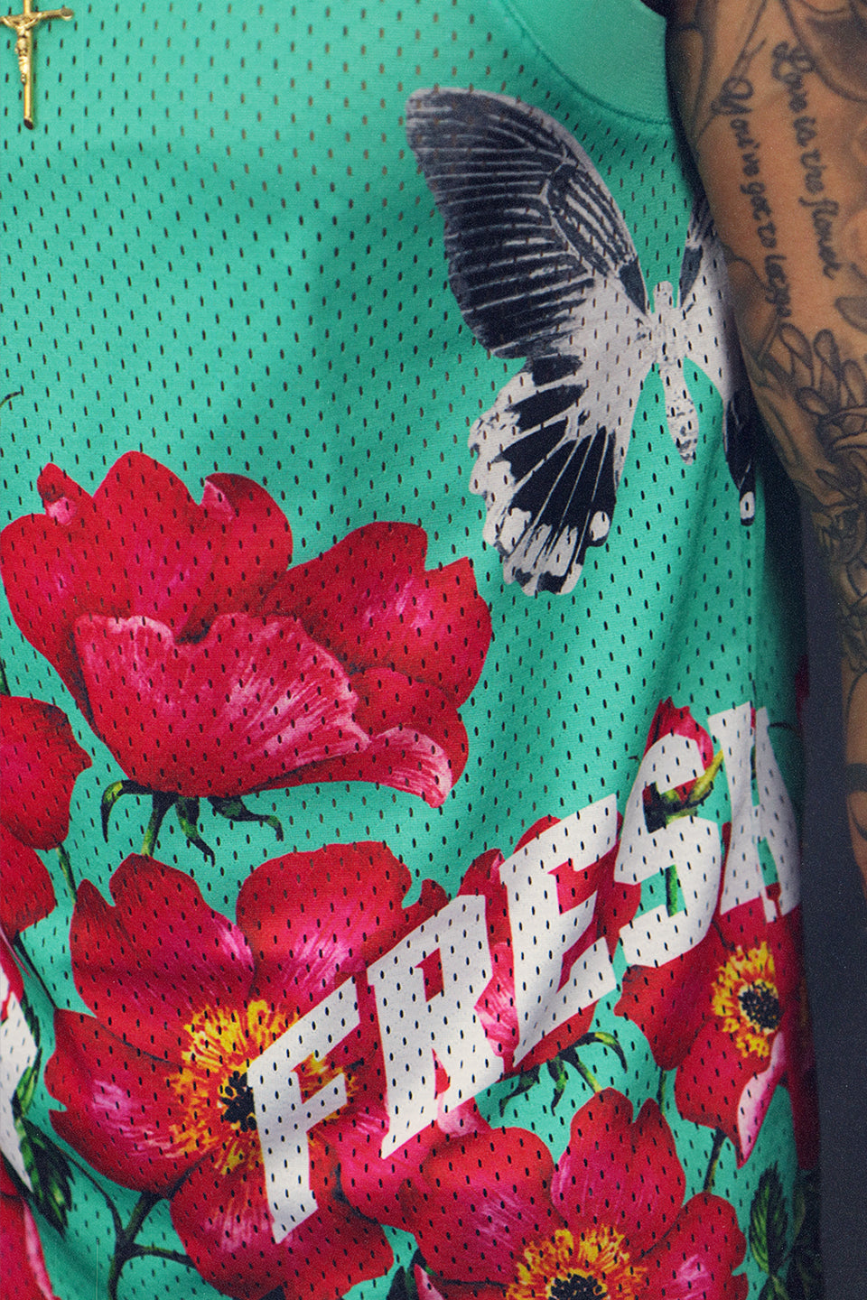 Men's Sleeveless Basketball Shirt Muscle Workout Aqua Sky Floral Mesh Tank Top pattern view