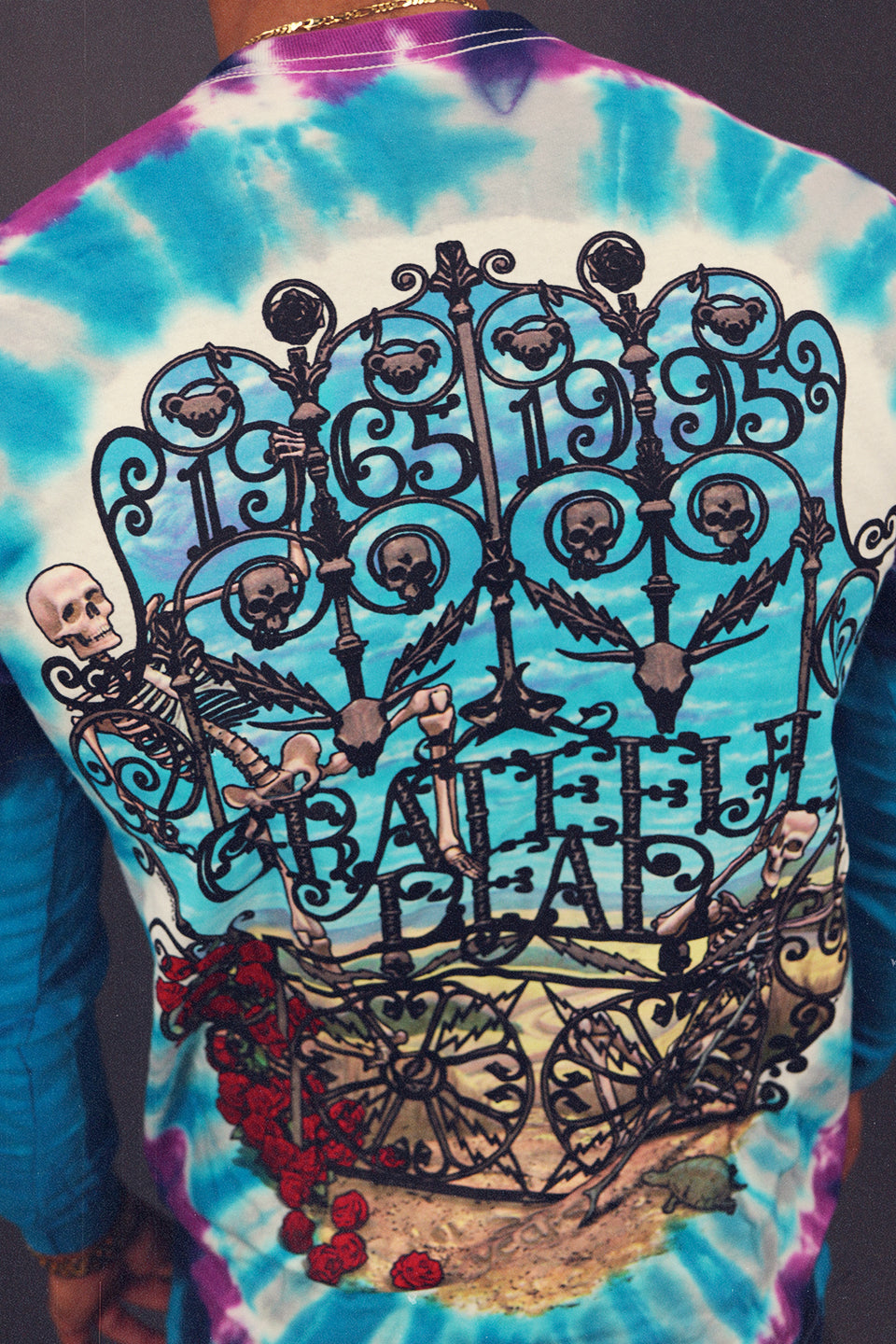 back logo shot of the Grateful Dead Tie-Dye Vintage Rock Band Concert Retro 30th Anniversary Tie-Dye Long Sleeve T-Shirt