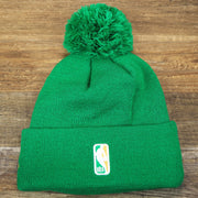 The backside of the Boston Celtics NBA City Series Metallic Gold Clover Winter Beanie | Green Winter Beanie