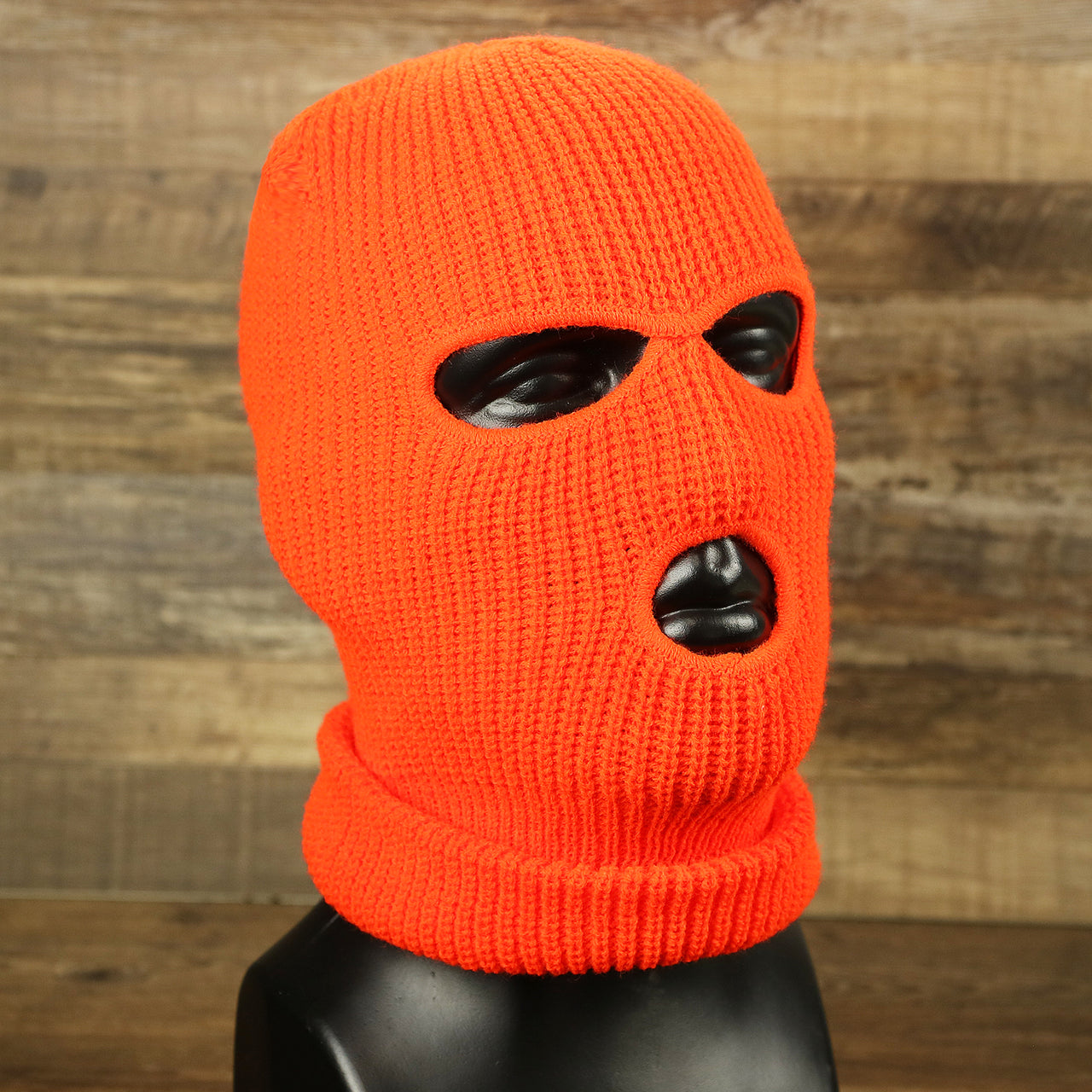 The Safety Orange Snug Fit Three Hole Balaclava | Neon Orange Knit Ski Mask from the side