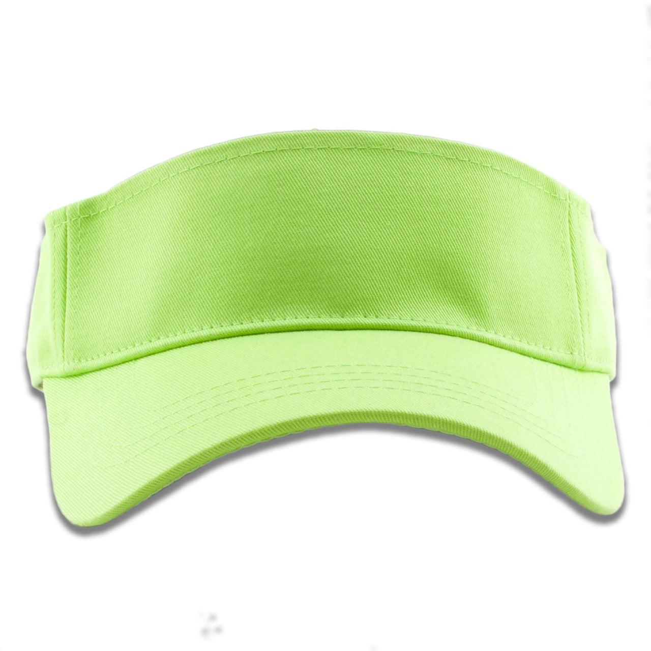 The lime green visor has a bent brim with a mid-level front panel