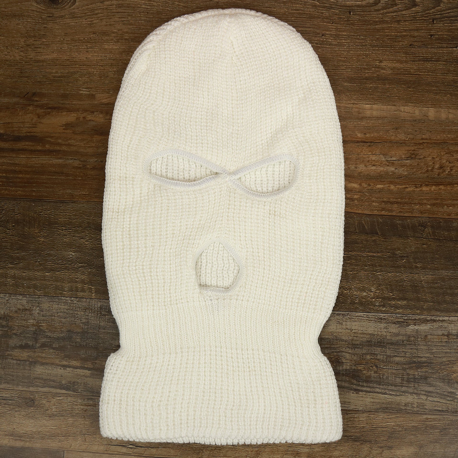 The White Snug Fit Three Hole Balaclava | White Knit Ski Mask on the ground