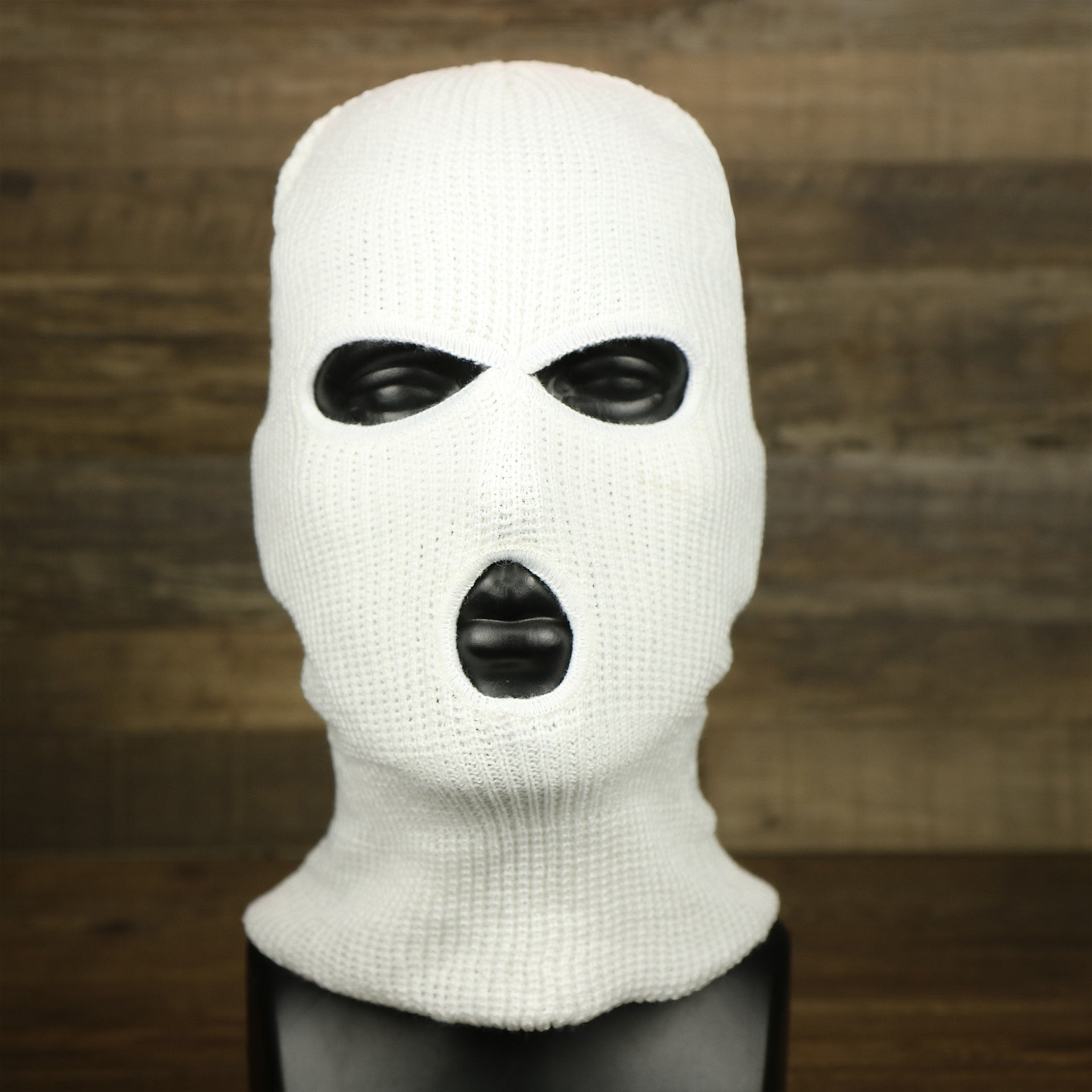 The front of the White Snug Fit Three Hole Balaclava | White Knit Ski Mask