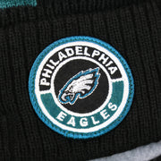 The Eagles Patch on the Philadelphia Eagles Sideline On Field Pom Pom Winter Beanie | Black Winter Beanie
