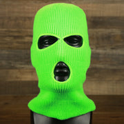 The front of the Safety Green Snug Fit Three Hole Balaclava | Neon Green Knit Ski Mask