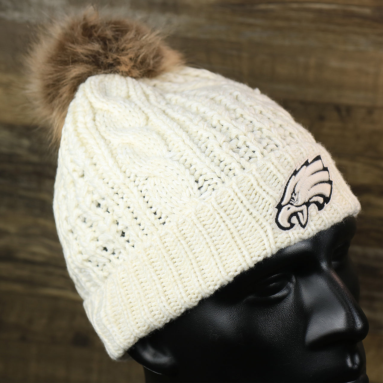 The Women’s Philadelphia Eagles Cuffed Winter Knit Beanie With Meeko Pom Pom | Women’s Cream Winter Beanie