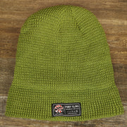 The Army Green Fisherman Knit Cuffed Beanie unfolded