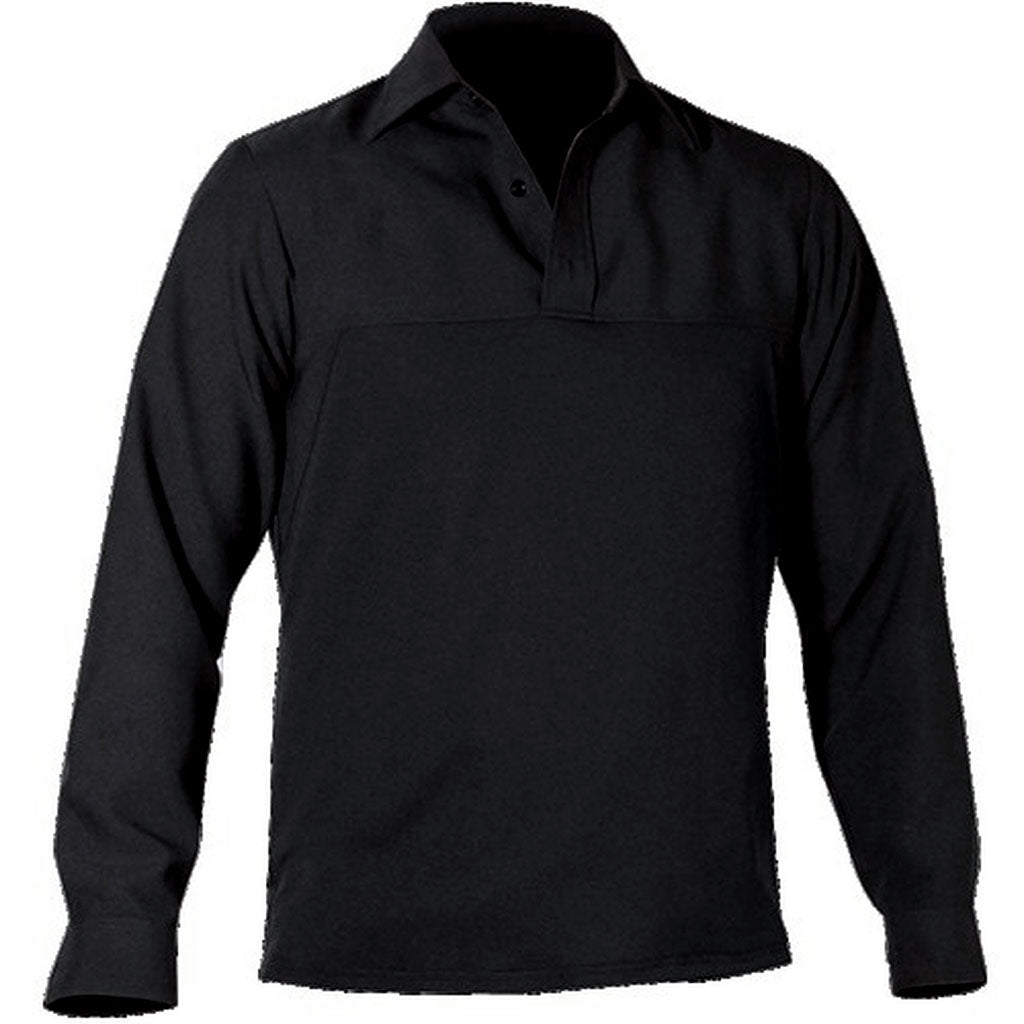 the Firemen Police Public Safety | Long Sleeve Armorskin Wool Collared Shirt | Black Wool Base Shirt for Tactical Armor has a collar and snap cuffs