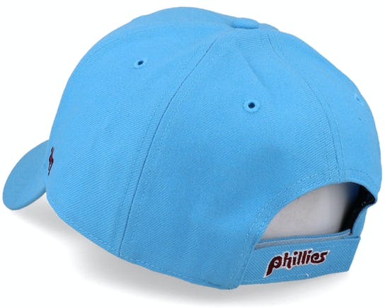 The backside of the Cooperstown Philadelphia Phillies Vintage Maroon 1980s Logo Dad Hat with Gray Bottom | Columbia Blue Dad Hat