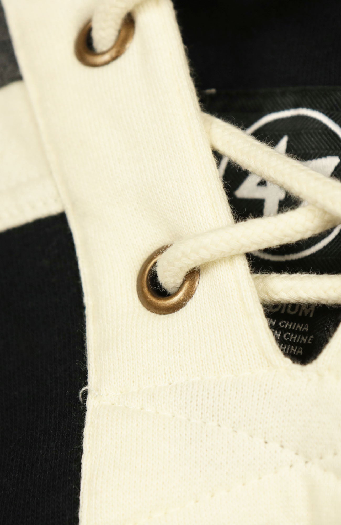 Laces on the Philadelphia Phillies Vintage Hockey 47 Lacer Hoodie |  Black, Gray, White