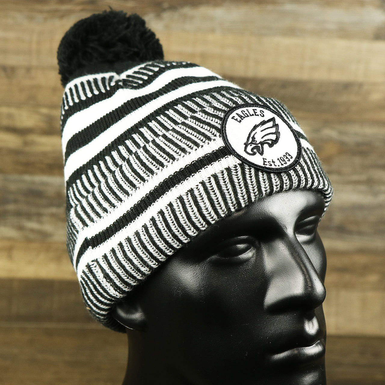 The Philadelphia Eagles On Field Cuffed Winter Pom Pom Beanie | Black And White Winter Beanie