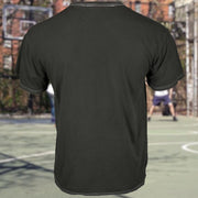 back side of the Philadelphia 76ers Flaming Basketball Shattering Glass Vintage Tubular Distressed T-Shirt | Flint Black