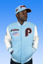 Philadelphia Phillies Cooperstown Phillies City Hall Logo 1980 World Series Patch Retro Classic Rib | University Blue/White Wool Varsity Jacket