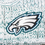 The Eagles Logo on the Women’s Philadelphia Eagles On Field Cuffed Winter Beanie | White And Teal Winter Beanie