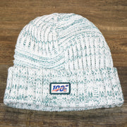 The backside of the Women’s Philadelphia Eagles On Field Cuffed Winter Beanie | White And Teal Winter Beanie