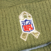 The Salute To Service Ribbon on the Pittsburgh Steelers Salute To Service Ribbon Rubber Military Steelers Patch On Field NFL Beanie | Military Green Beanie