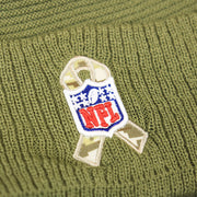 The Salute To Service Ribbon on the New York Giants Salute To Service Ribbon Rubber Military Giants Patch On Field NFL Beanie | Military Green Beanie