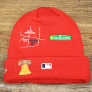 The backside of the Philadelphia Phillies "City Transit" 59Fifty Fitted Matching All Over Side Patch Beanie