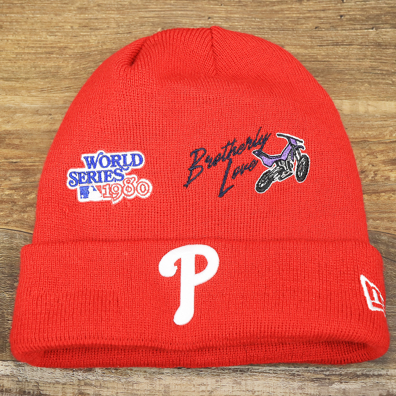 The front of the Philadelphia Phillies "City Transit" 59Fifty Fitted Matching All Over Side Patch Beanie
